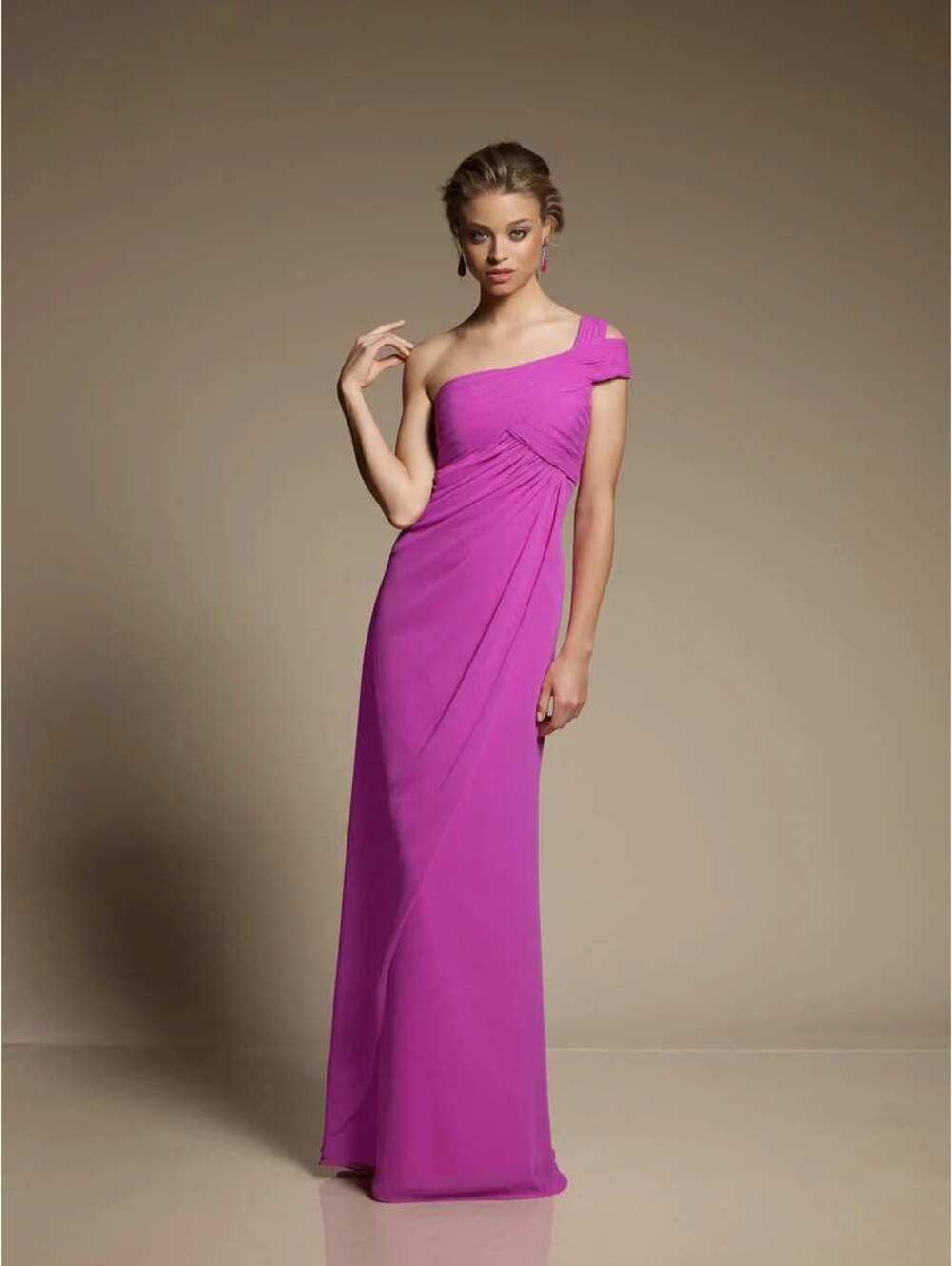Mori Lee Bridesmaids 648 Chiffon Berry sz 4 NWT Magenta One Shoulder Ruched